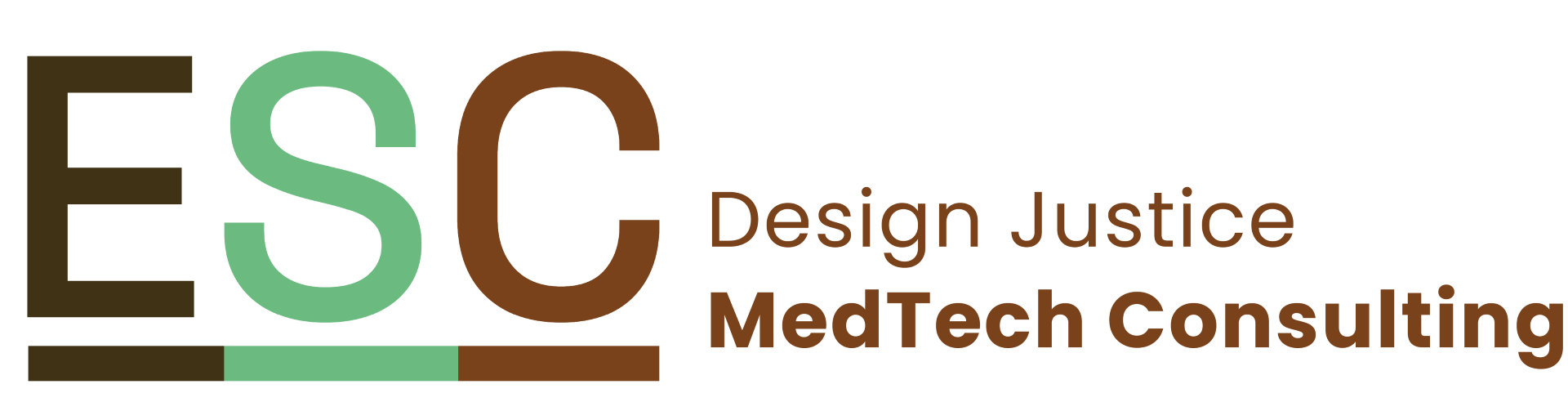 "Logo for ESC Design Justice MedTech Consulting in purple and green on a white background
