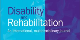 Cover of the Journal of Disability and Rehabilitation with a light blue background on the left and a deep purple background on the right